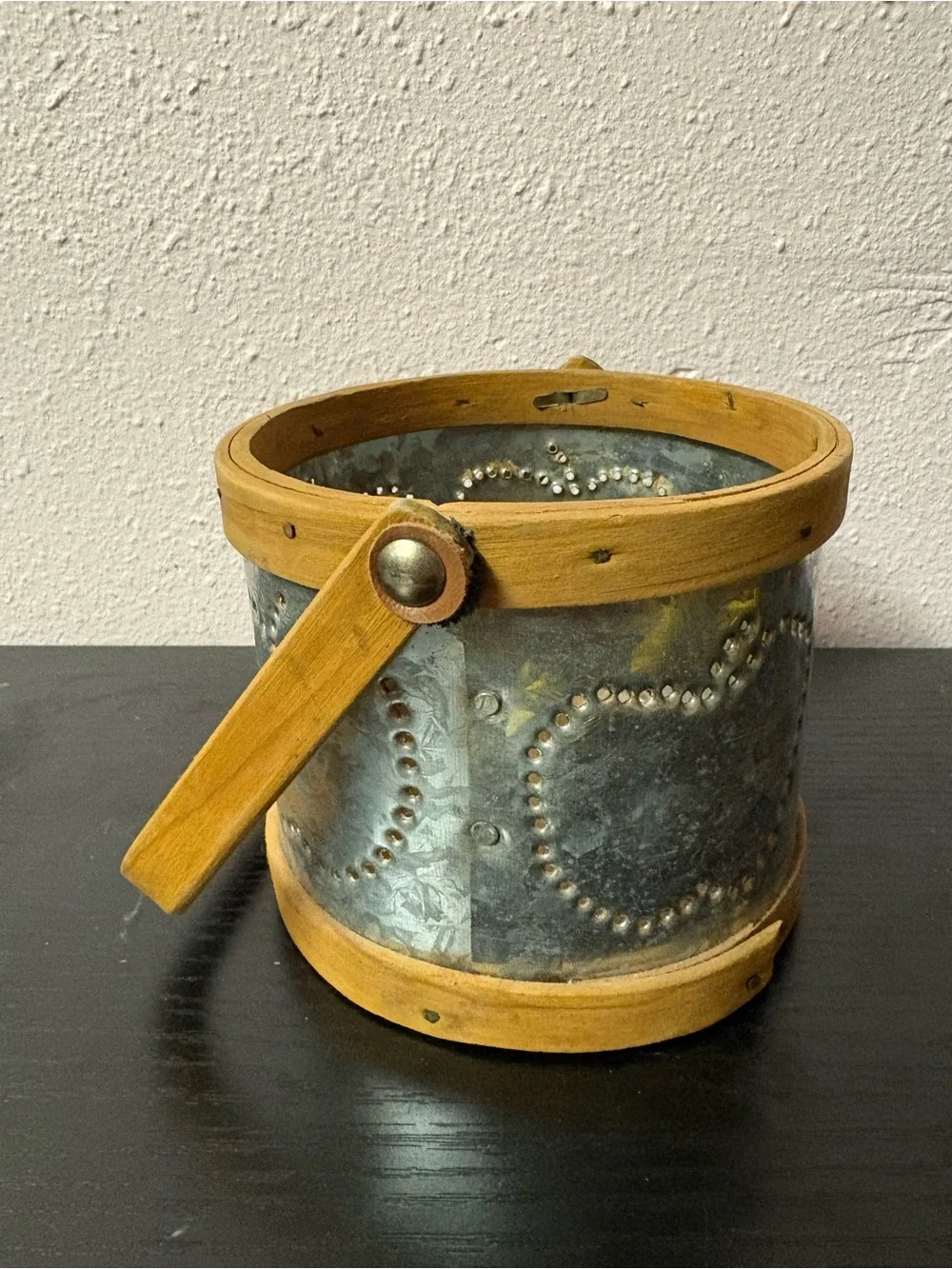 Primitive Pierced Tin Heart Candle Lantern Wood Handle Farmhouse Decor